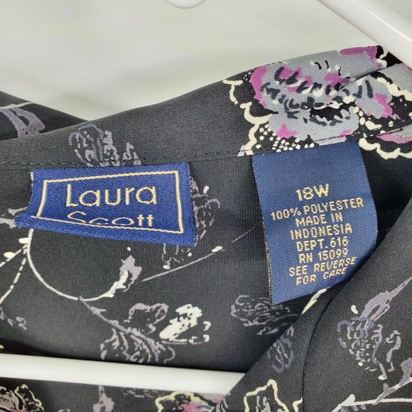 Laura Scott Black Long Sleeved Floral Print Button Down Shirt Size 18W - Picture 3 of 7